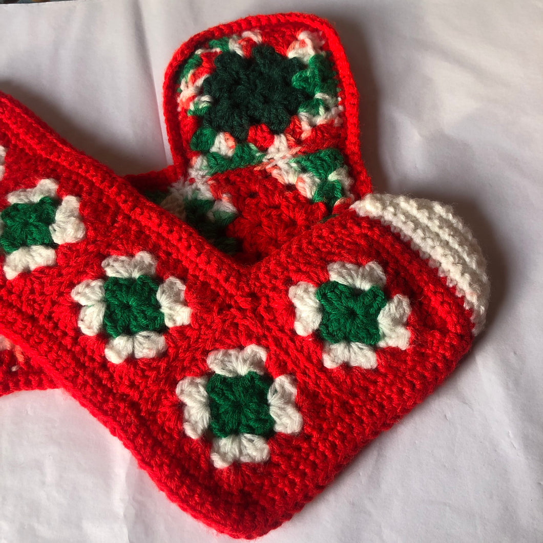 Vintage Crochet Granny Stocking  Pair 60s or 70s