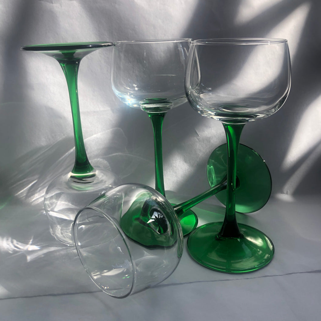 Luminarc Green Stem Glasses - 1970s