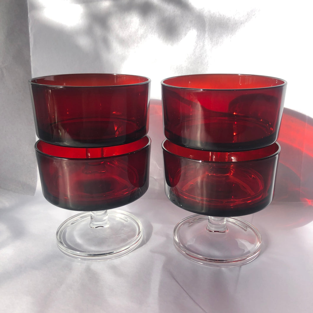 Red French Luminarc dishes or coupes - 1970s