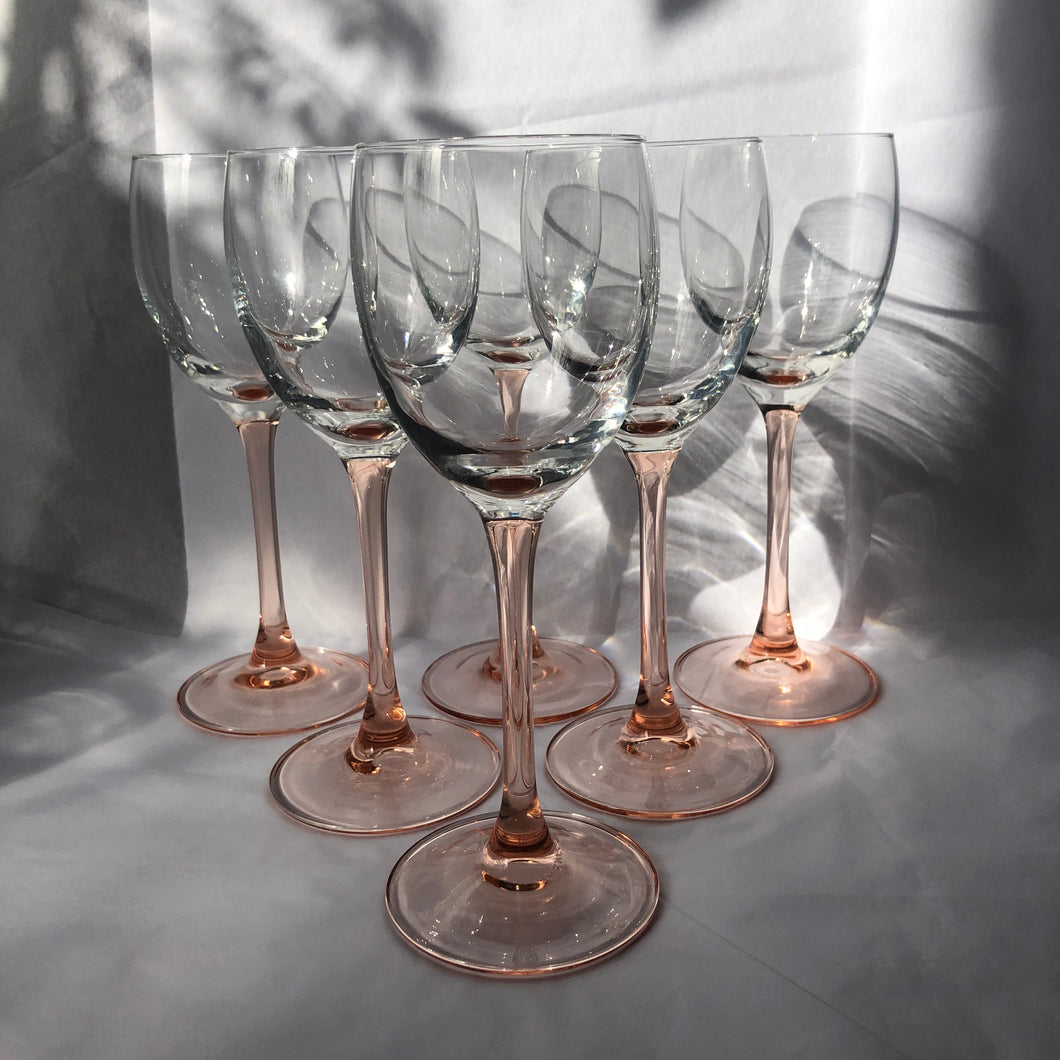 Pink Stemmed Luminarc Glasses  ~ 6