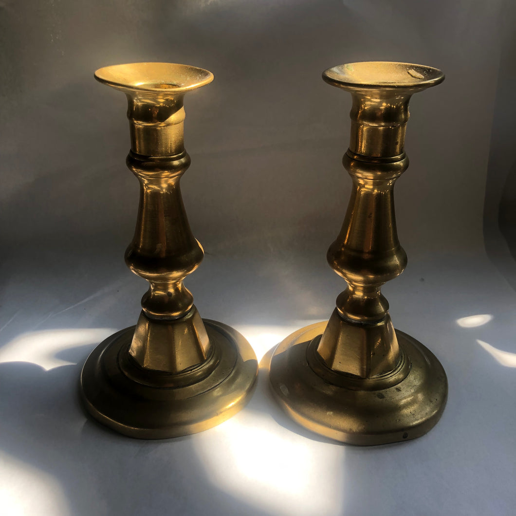 Short Brass Candlesticks ~ pair