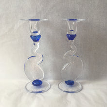 Load image into Gallery viewer, Hand~blown studio art glass candlesticks signed
