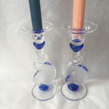 Load image into Gallery viewer, Hand~blown studio art glass candlesticks signed
