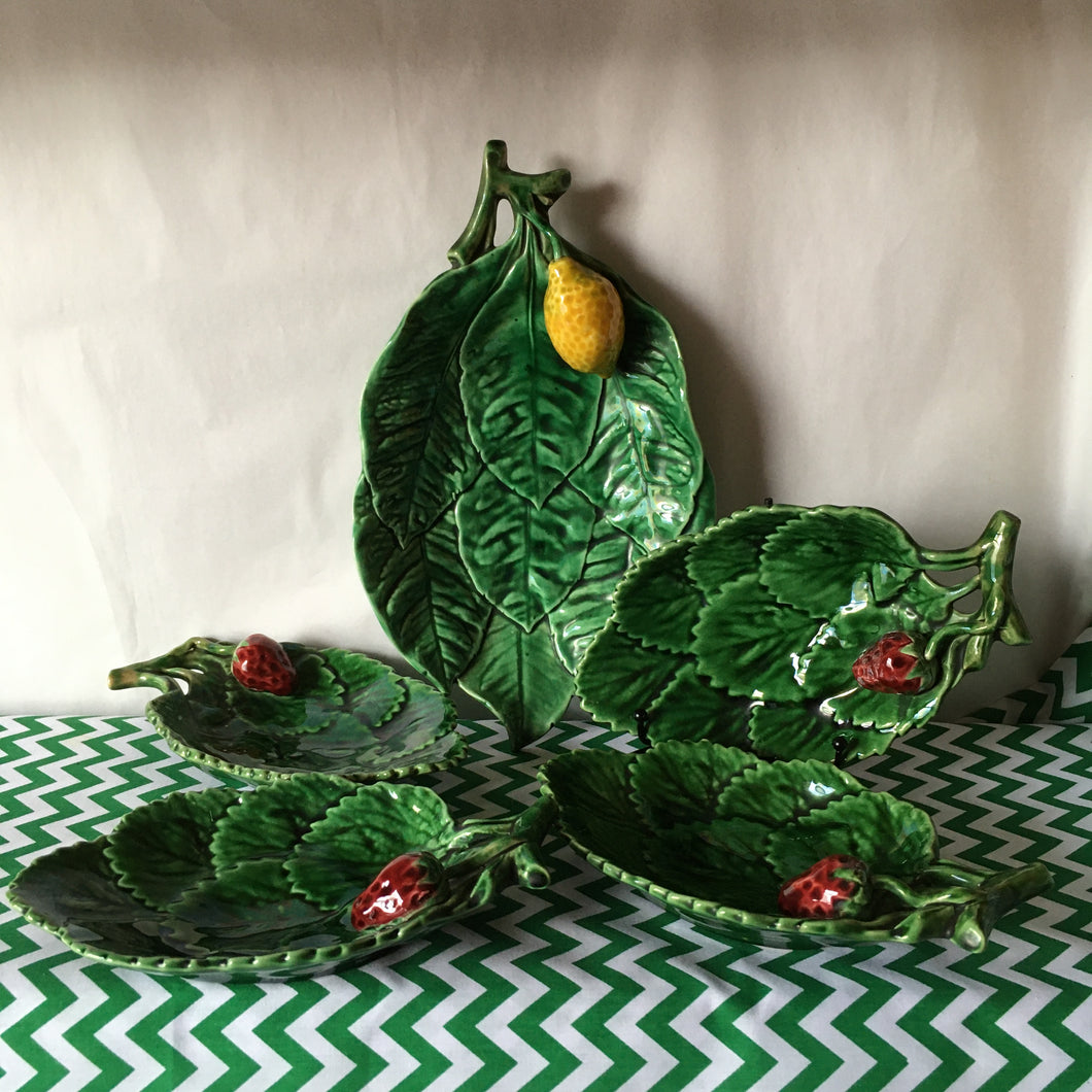 Portuguese majolica 5 piece fruit set