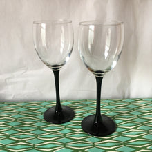 Load image into Gallery viewer, A pair of 1980&#39;s french black stemmed wine glasses
