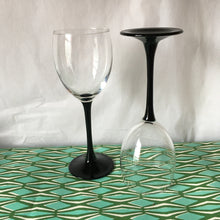 Load image into Gallery viewer, A pair of 1980&#39;s french black stemmed wine glasses
