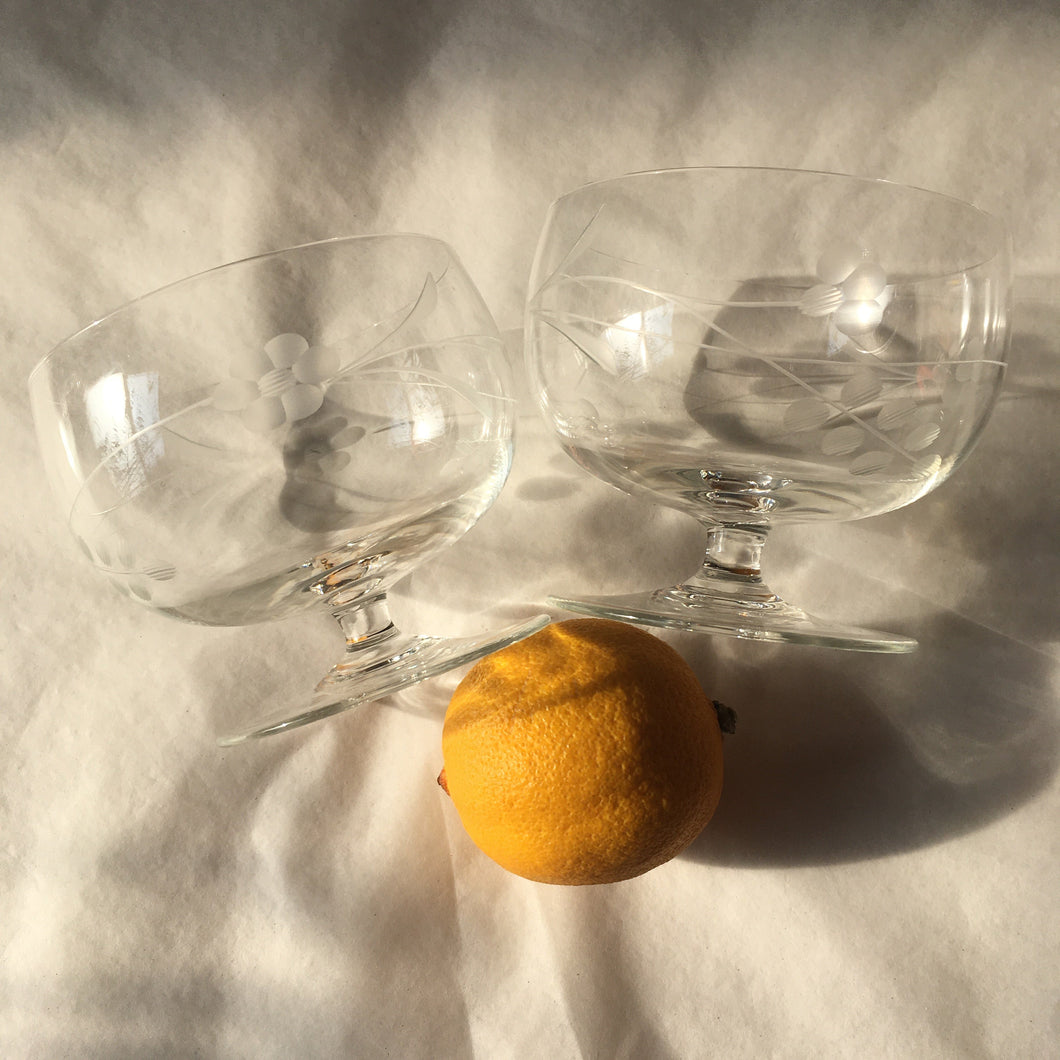 Cut glass etched desert bowls