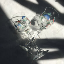 Load image into Gallery viewer, Floral pastel wine glasses ~1980s
